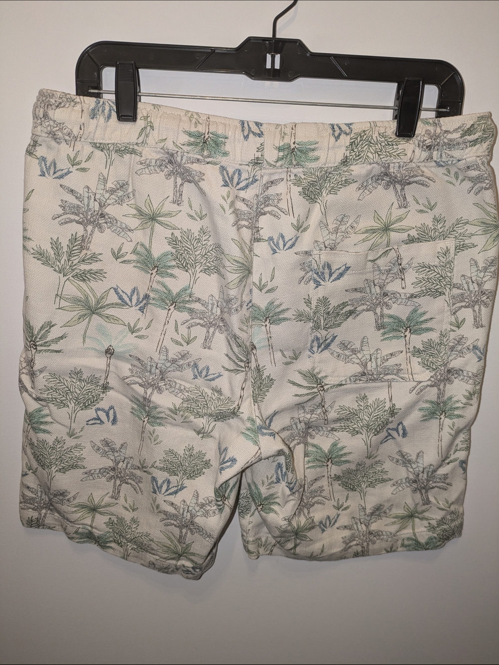 Zara Cream Drawstring Shorts with Green & Blue Palm Print Large - Picture 5 of 6